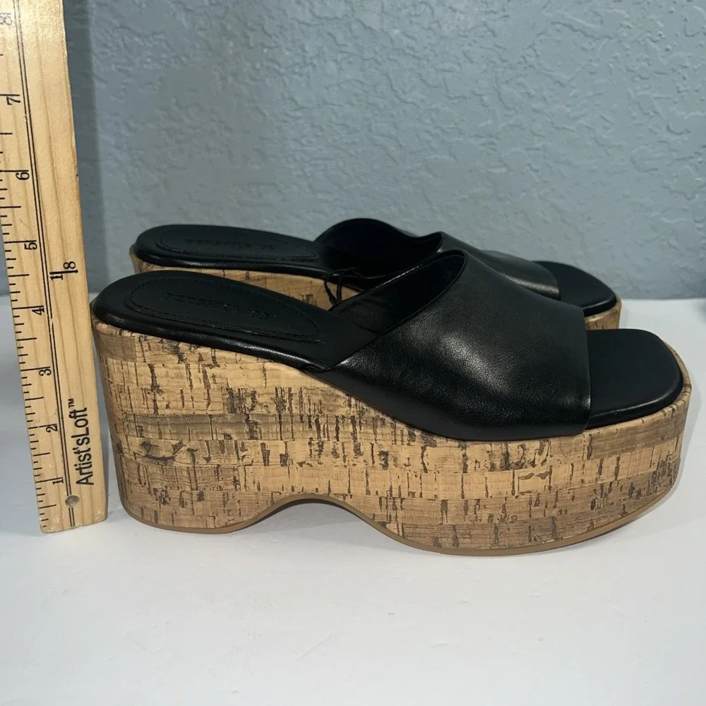 Bershka Chunky Platform Open-Toed Slide Cork Wedge Sandal Size 7.5-New‎